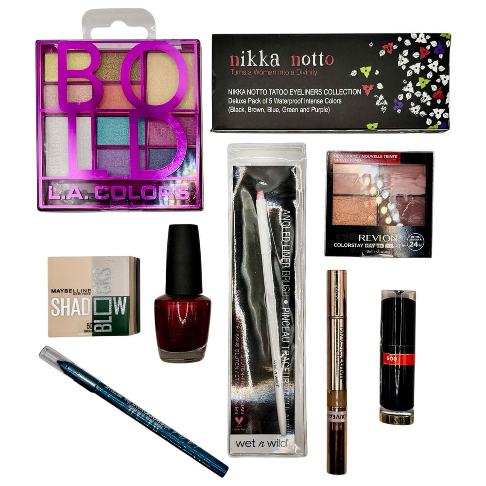 NEW Makeup Lot of 9 Eyeshadow Palette Nail Polish Lipstick Eyeliner Highlighter